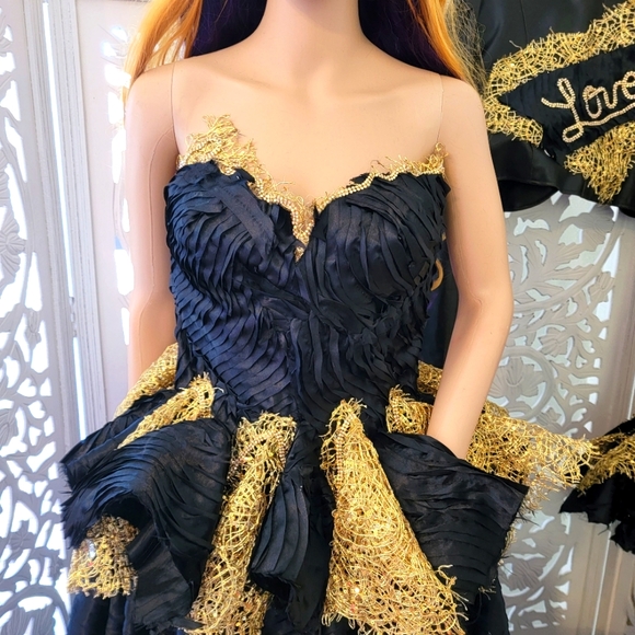 The "Letty" Black & Gold Gothic Romance Wedding Ballgown Set - Picture 6 of 14